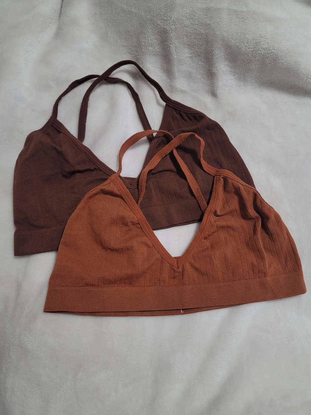 Lot Ribbed V-Neck Bralette Duo Brown & Rust Fall Fashion Boho Western Sz L